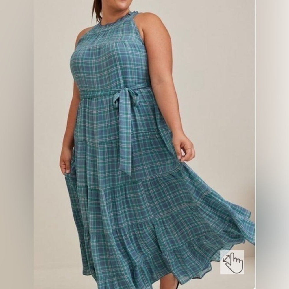 NWT Torrid Maxi Lindsay Hi-Low Tiered Dress Plaid Sleeveless Plus size 1X 14 16